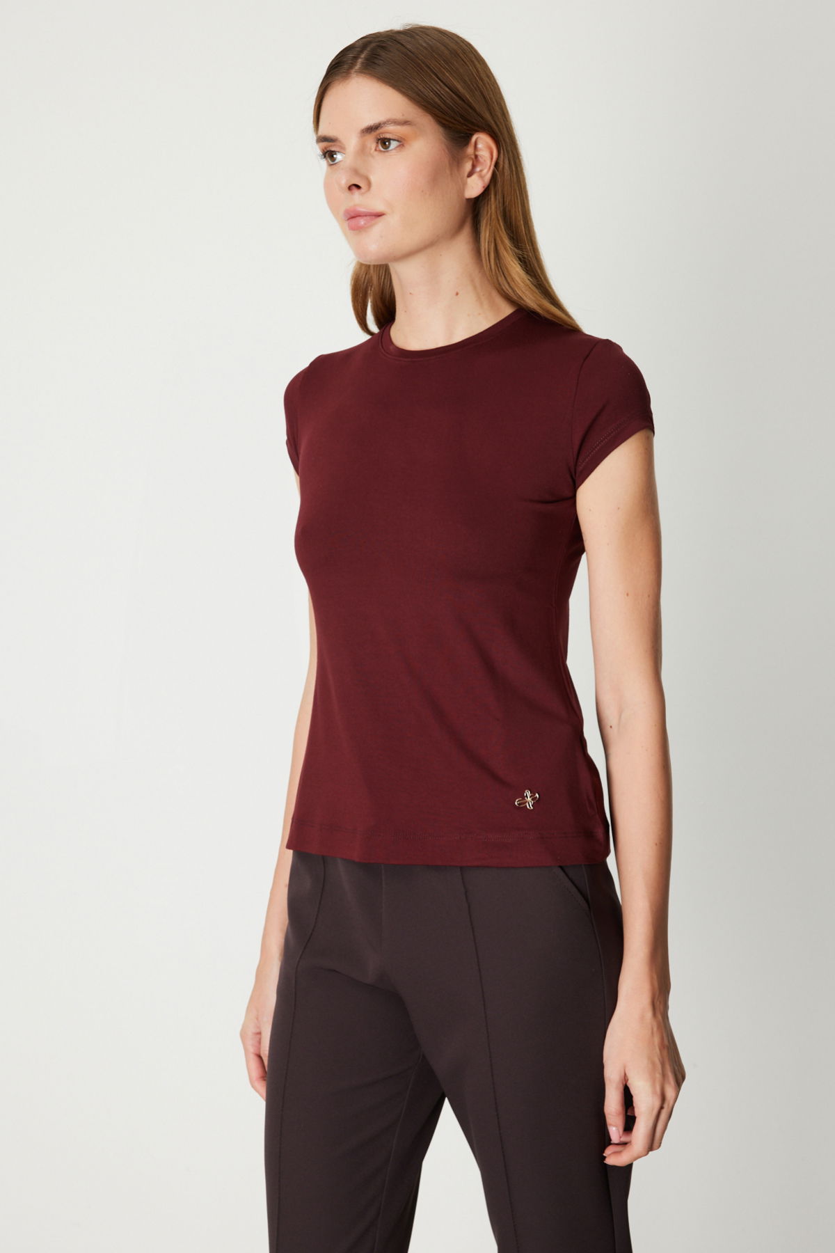 On Kadın Sıfır Yaka Ay Kol Basic Bluz 61302 Bordo - 2