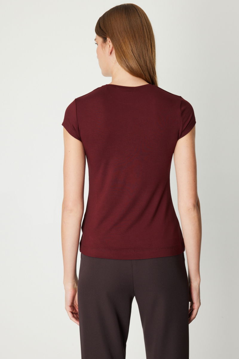 On Kadın Sıfır Yaka Ay Kol Basic Bluz 61302 Bordo - 4