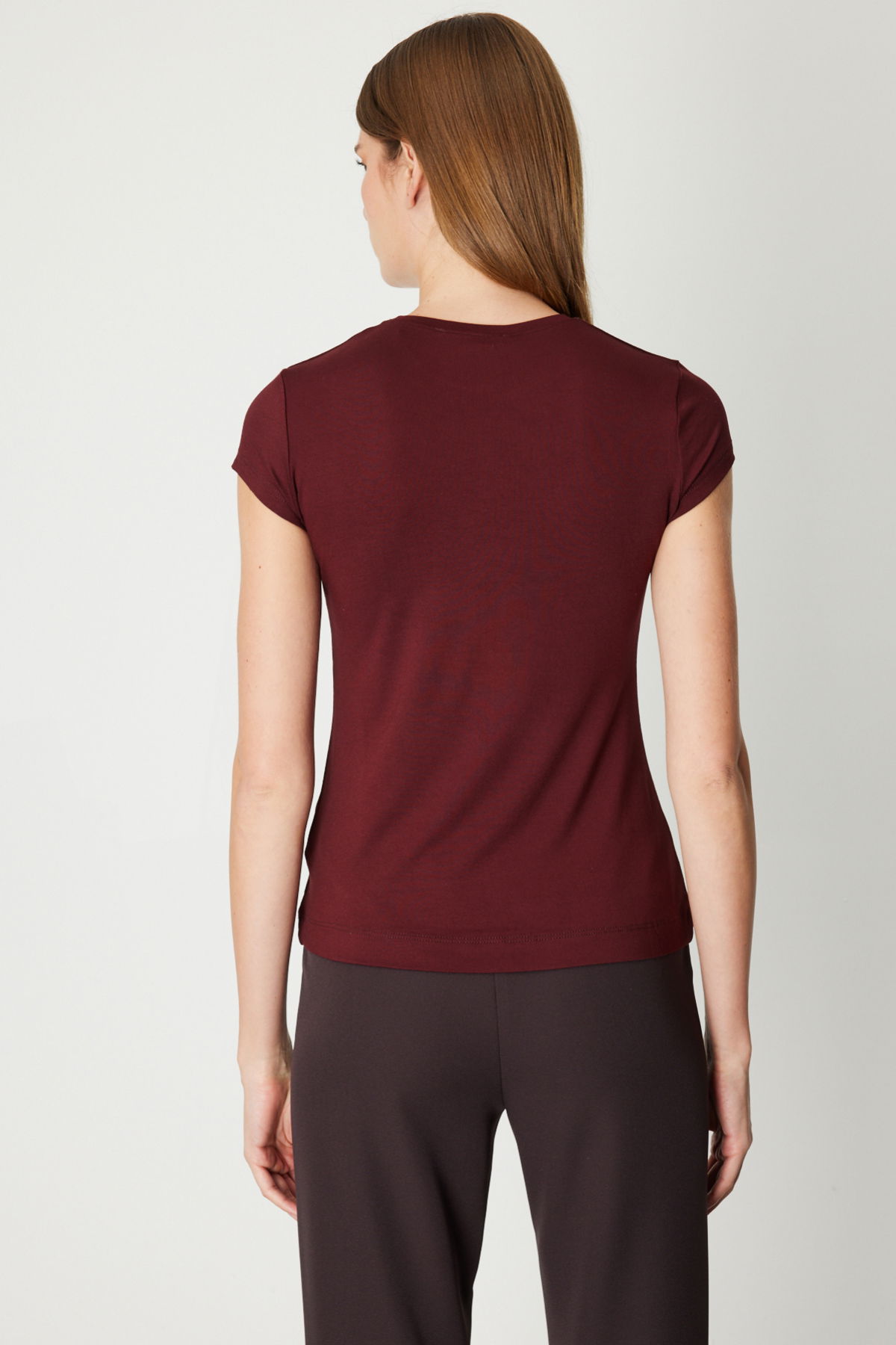 On Kadın Sıfır Yaka Ay Kol Basic Bluz 61302 Bordo - 4