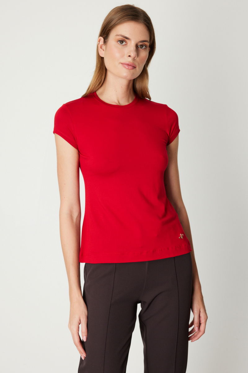 On Kadın Sıfır Yaka Ay Kol Basic Bluz 61302 Kırmızı - 2