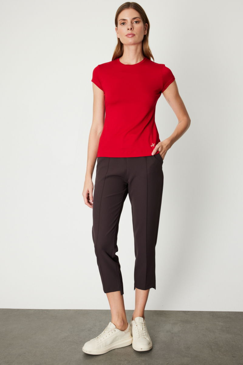 On Kadın Sıfır Yaka Ay Kol Basic Bluz 61302 Kırmızı - 3