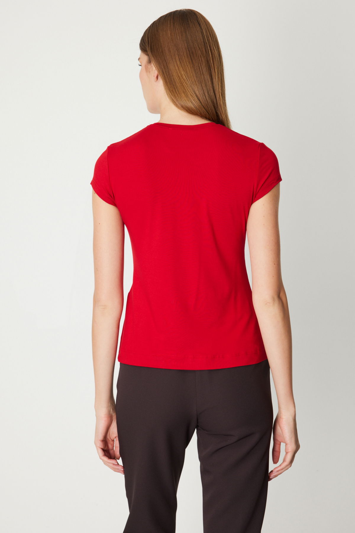 On Kadın Sıfır Yaka Ay Kol Basic Bluz 61302 Kırmızı - 4