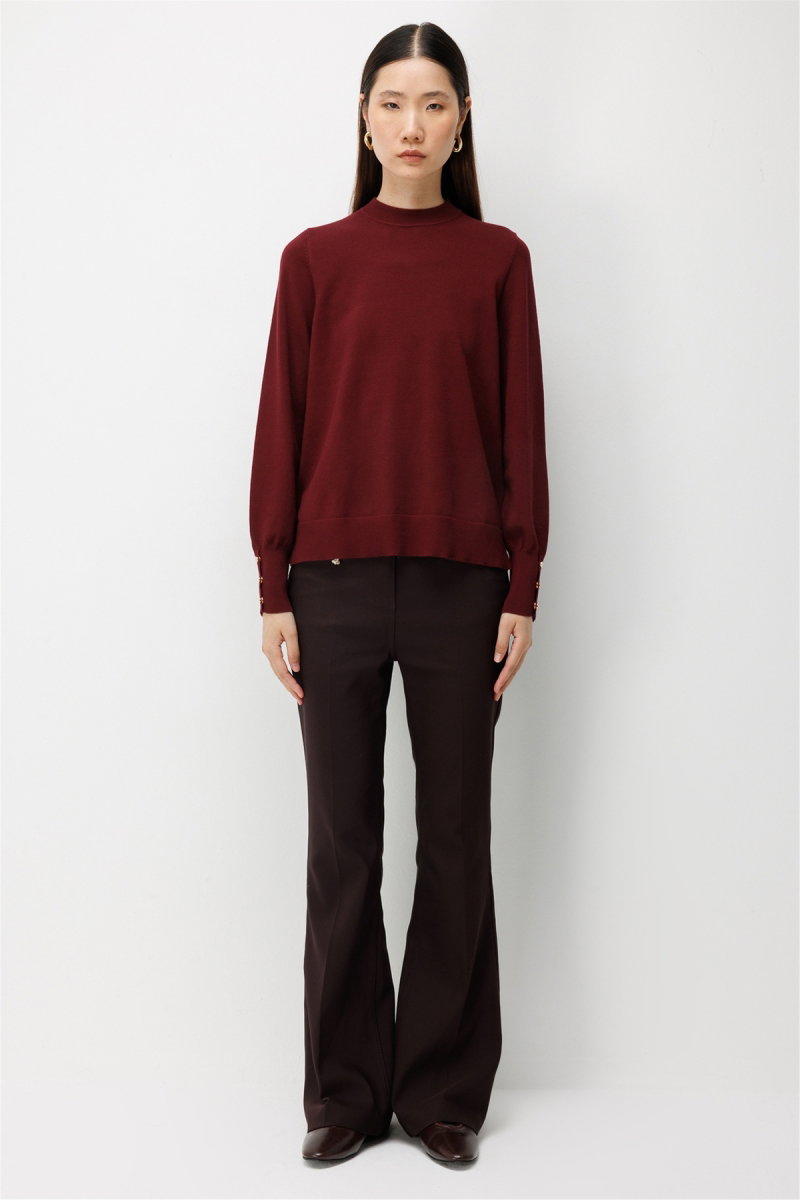 On Kadın Sıfır Yaka Basic Triko Kazak 10315 Bordo - 2