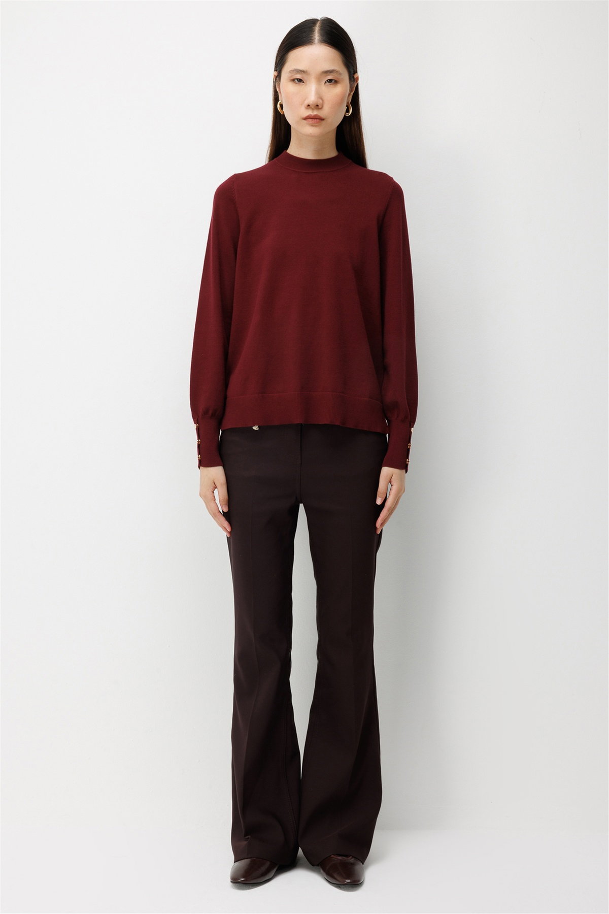 On Kadın Sıfır Yaka Basic Triko Kazak 10315 Bordo - 2