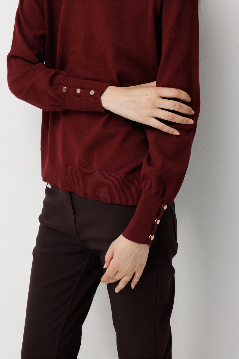 On Kadın Sıfır Yaka Basic Triko Kazak 10315 Bordo - 3