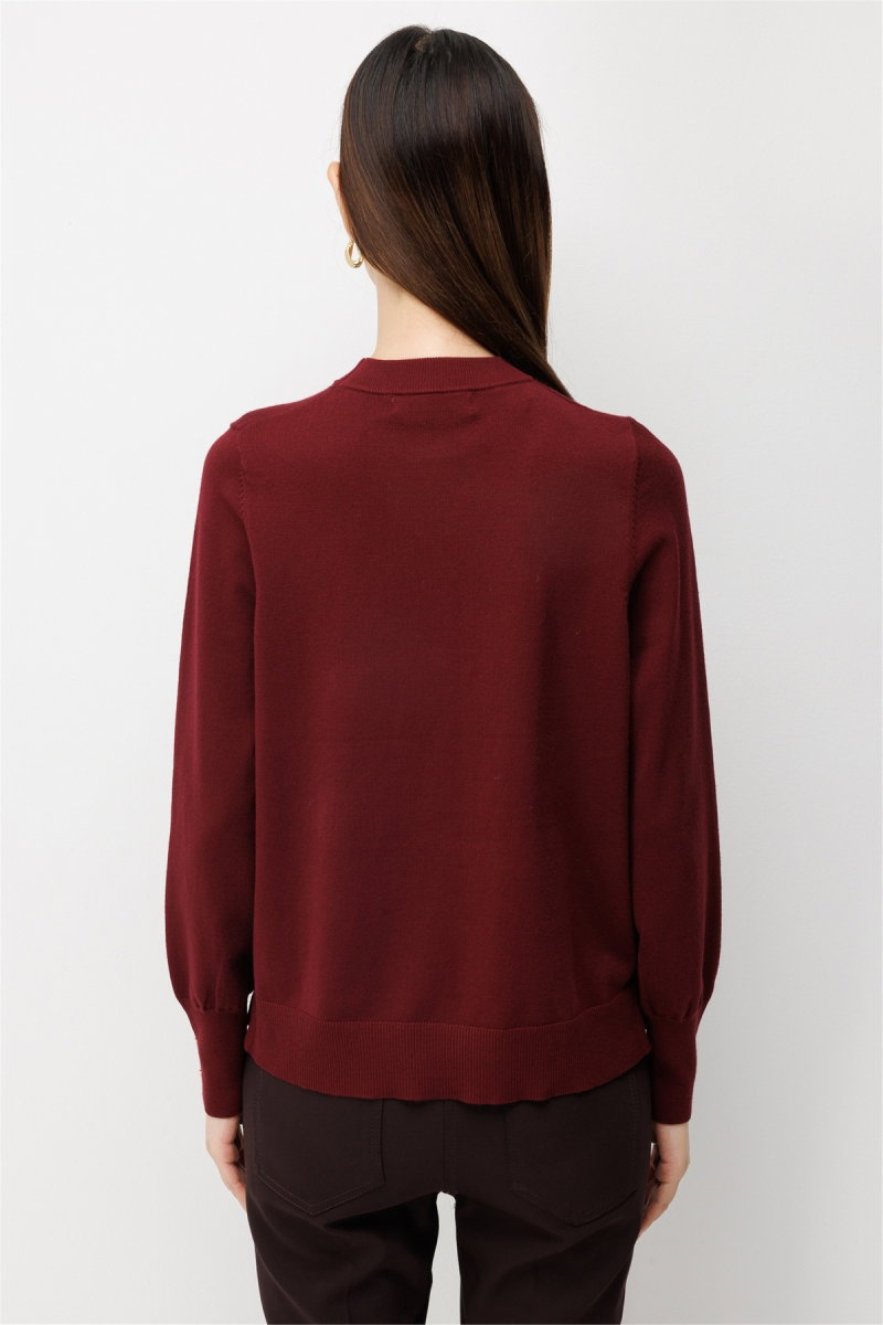 On Kadın Sıfır Yaka Basic Triko Kazak 10315 Bordo - 5
