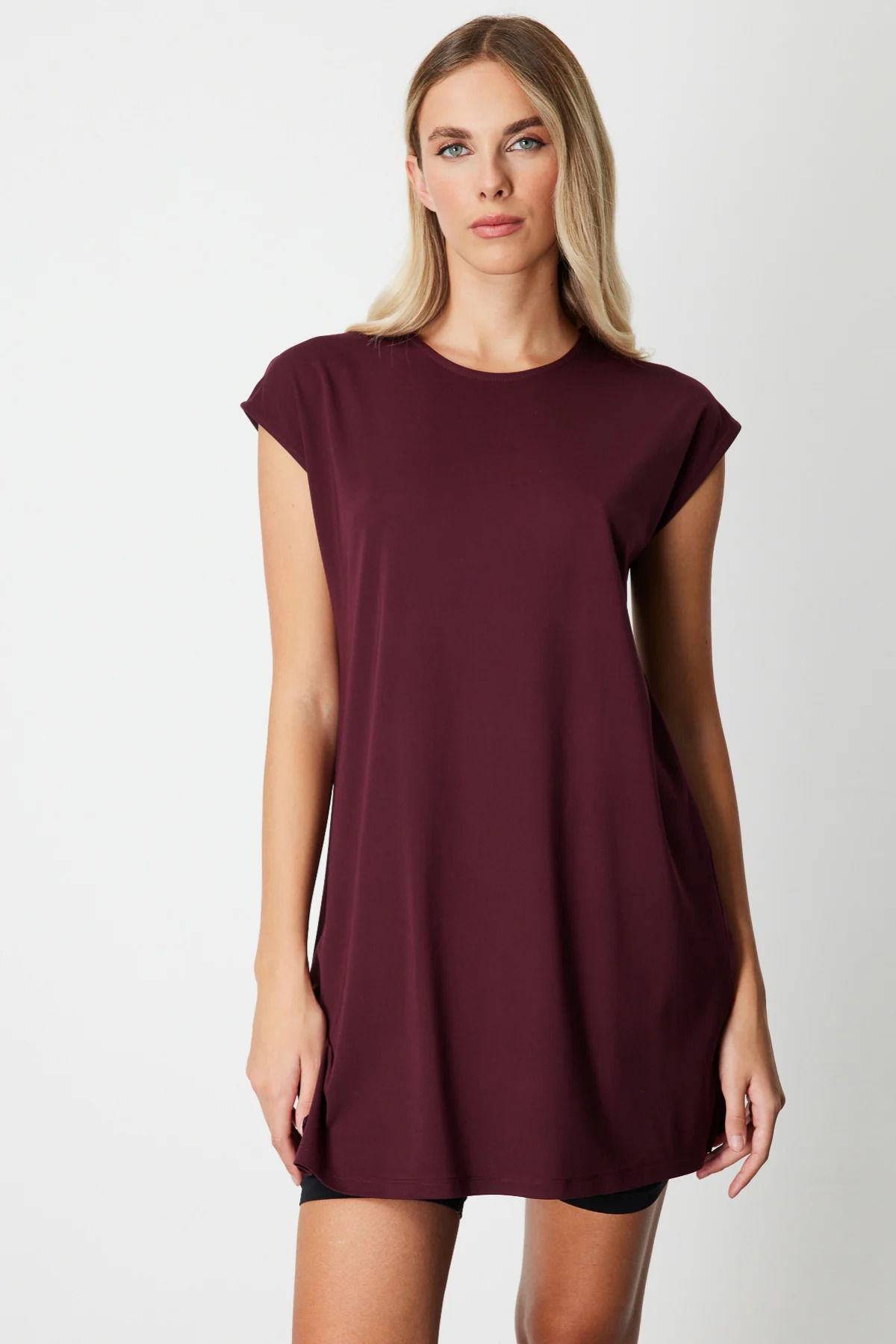 On Kadın Sıfır Yaka Basic Tunik 61419 Bordo - 1