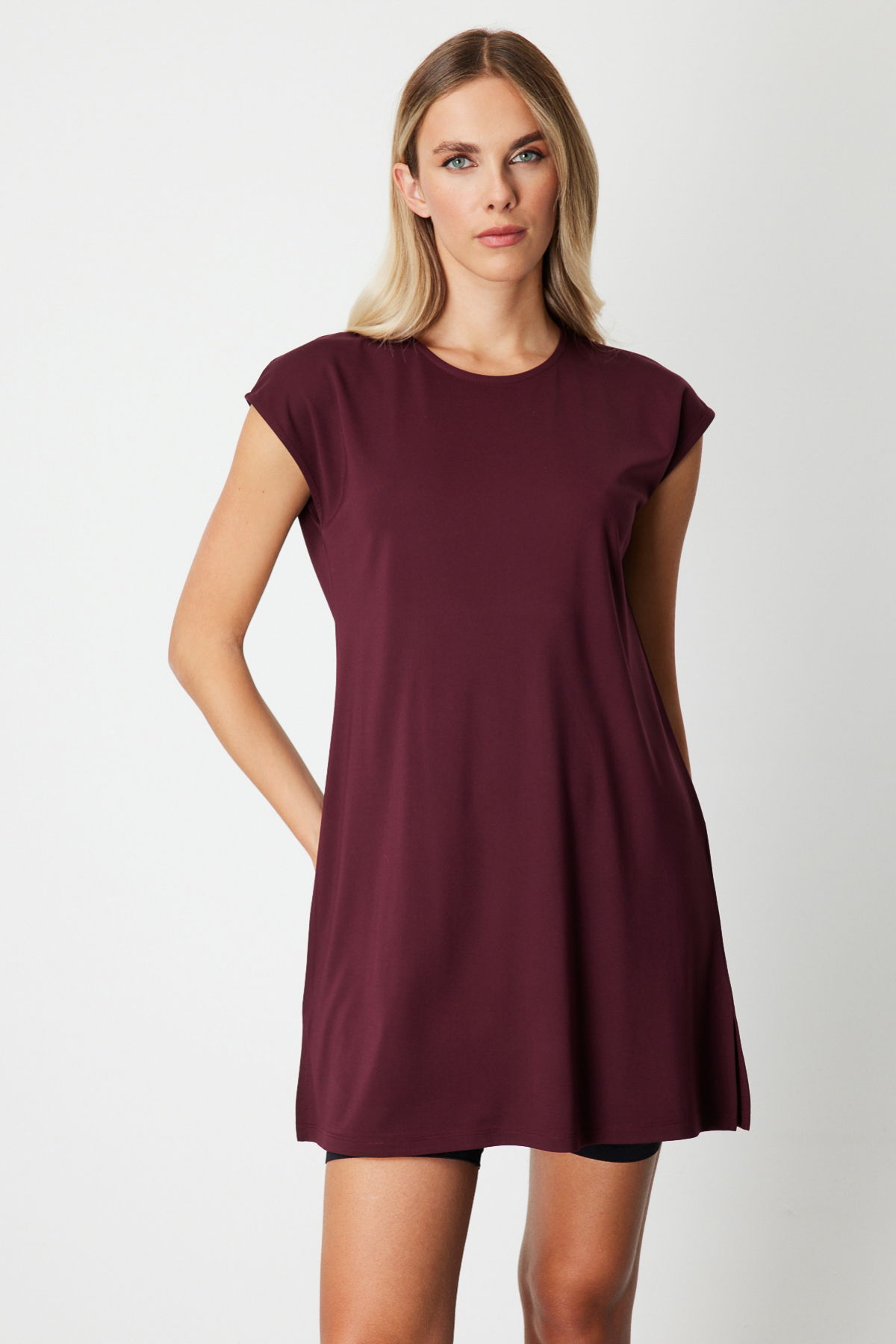 On Kadın Sıfır Yaka Basic Tunik 61419 Bordo - 2