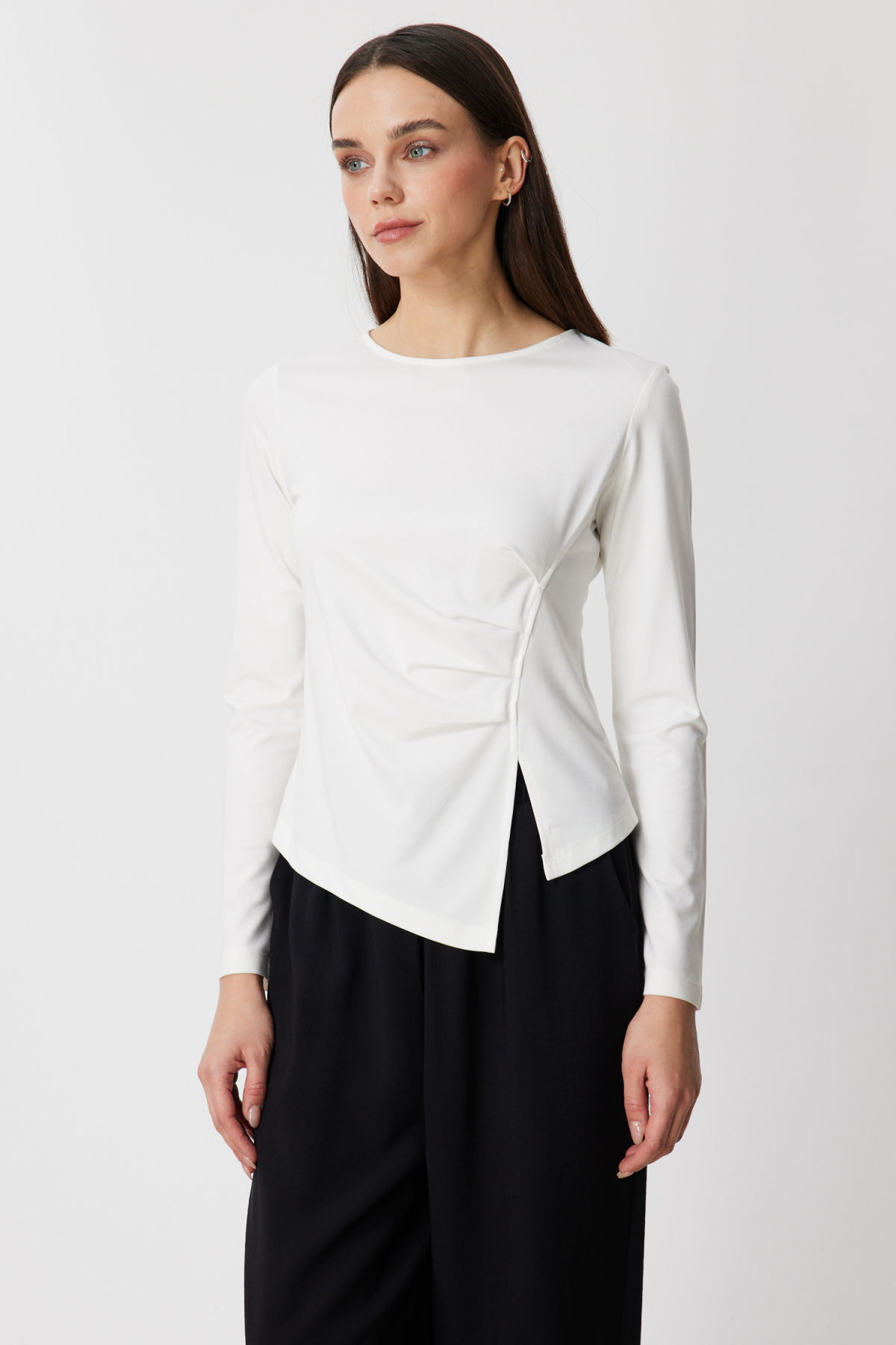 On Kadın Sıfır Yaka Büzgü Detaylı Bluz 61436 Ekru - 2