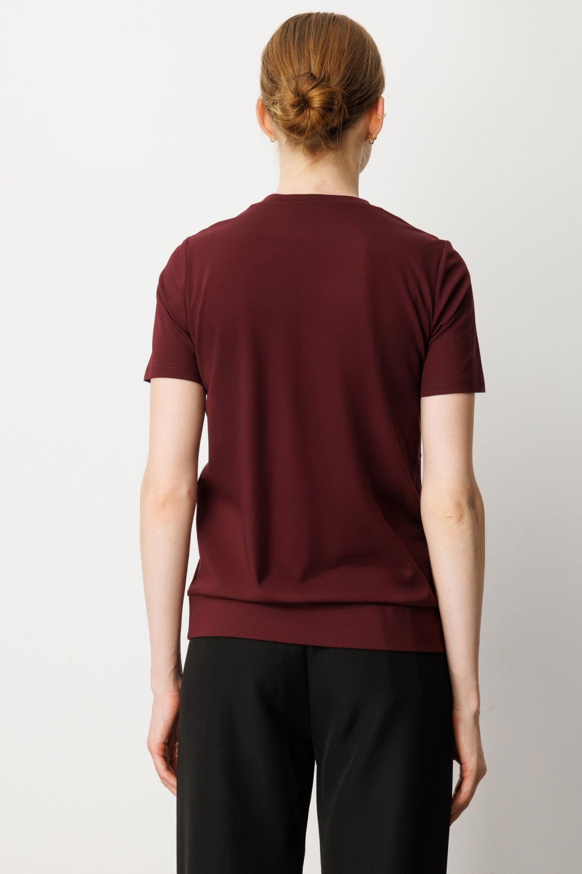 On Kadın Sıfır Yaka Cepli T-Shirt 61340 Bordo - 4