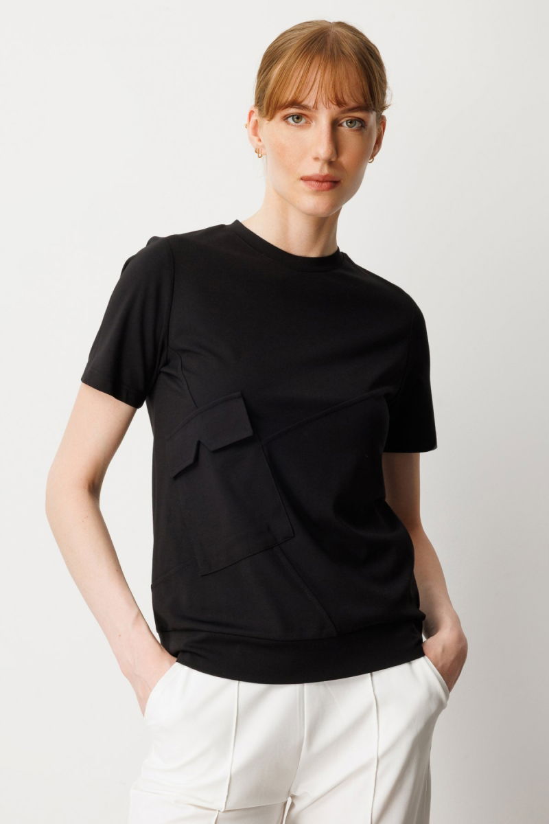 On Kadın Sıfır Yaka Cepli T-Shirt 61340 Siyah - 1