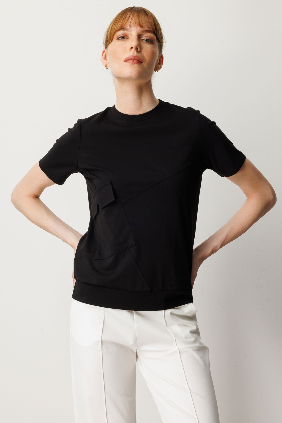 On Kadın Sıfır Yaka Cepli T-Shirt 61340 Siyah - 2
