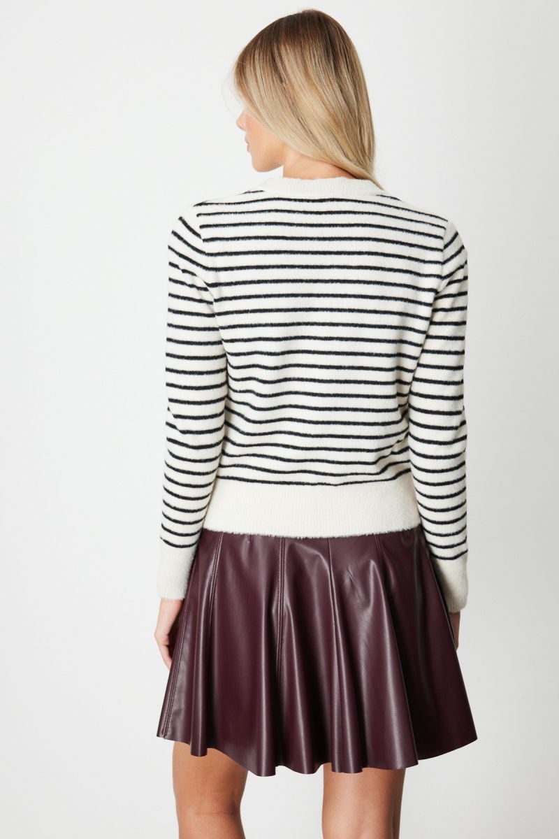 On Kadın Sıfır Yaka Çizgili Hırka 63901 Taş - 4