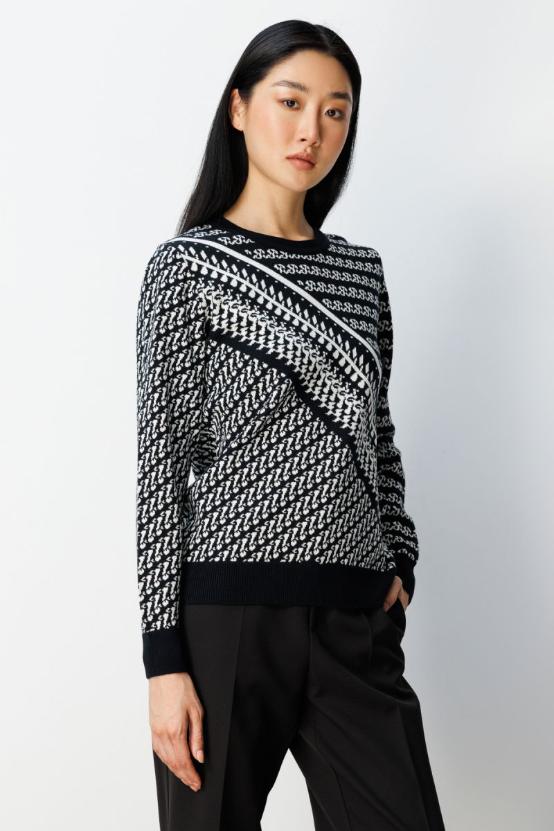 On Kadın Sıfır Yaka Desenli Kazak 65300 Siyah - 2