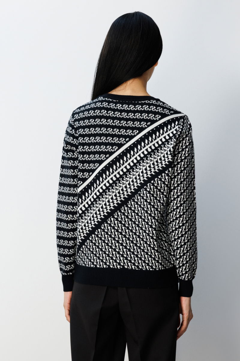 On Kadın Sıfır Yaka Desenli Kazak 65300 Siyah - 4