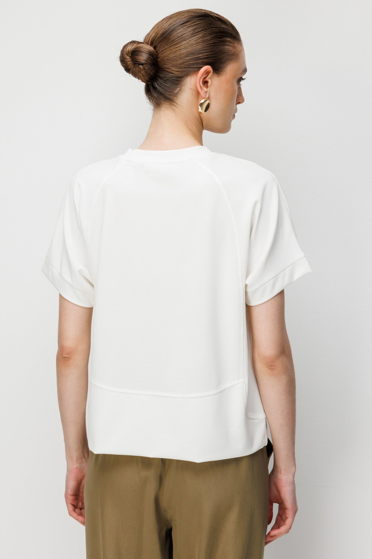 On Kadın Sıfır Yaka Dikiş Detaylı T-Shirt 76429 Ekru - 4