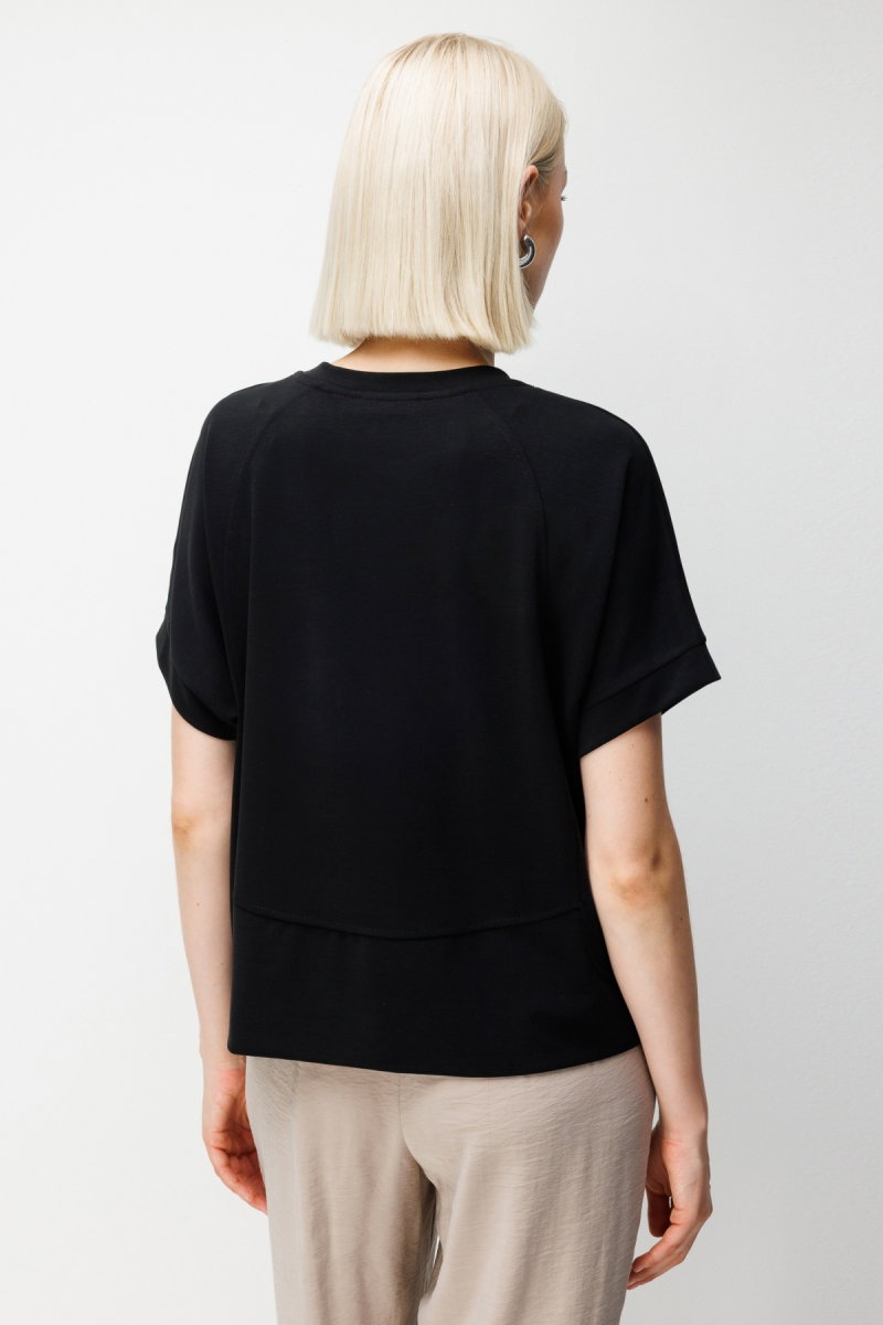 On Kadın Sıfır Yaka Dikiş Detaylı T-Shirt 76429 Siyah - 4