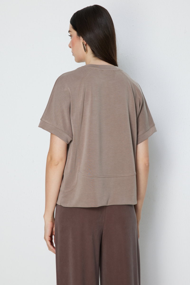 On Kadın Sıfır Yaka Dikiş Detaylı T-Shirt 76429 Vizon - 4