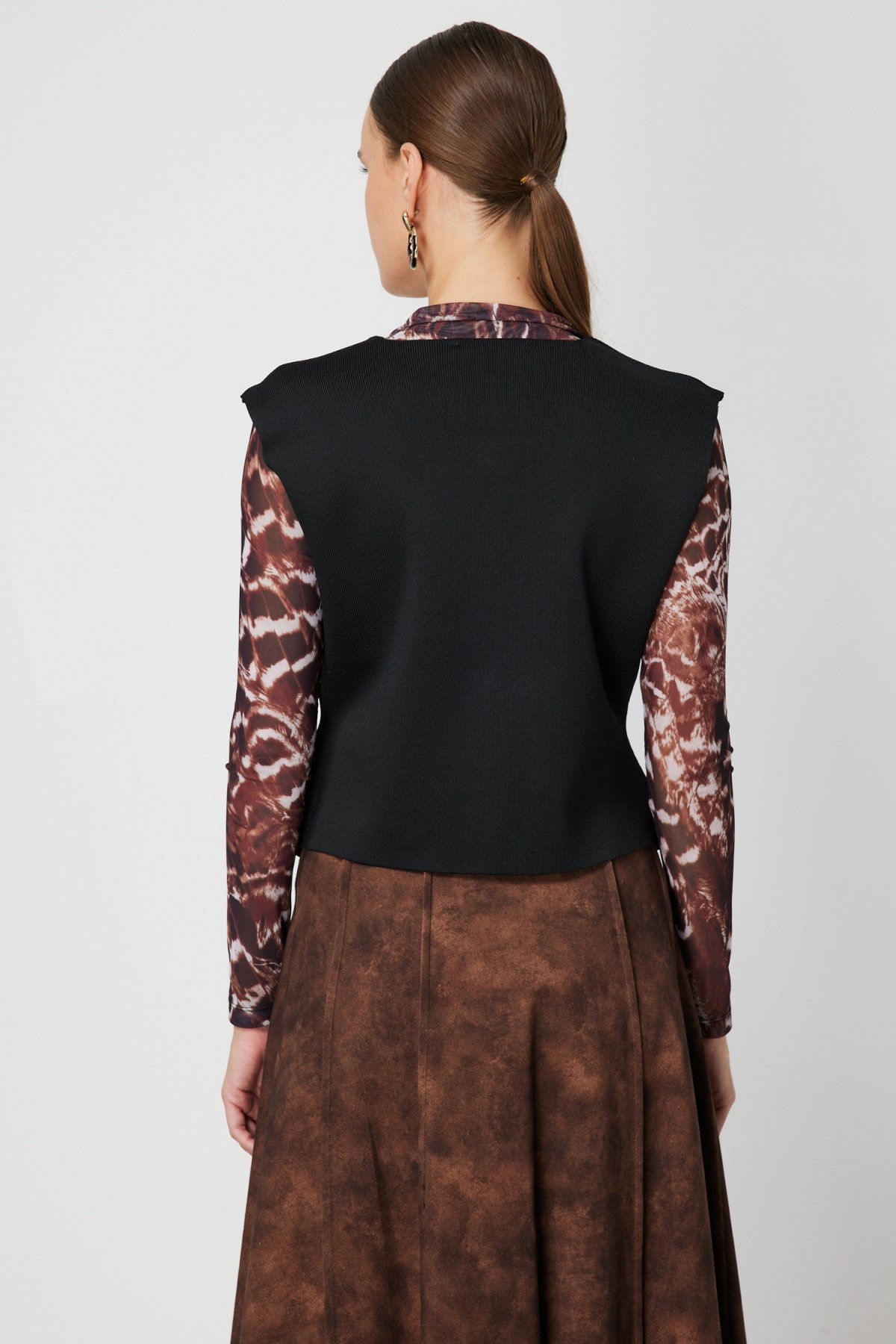 On Kadın Sıfır Yaka Düğmeli Triko Yelek 66947 Siyah - 4