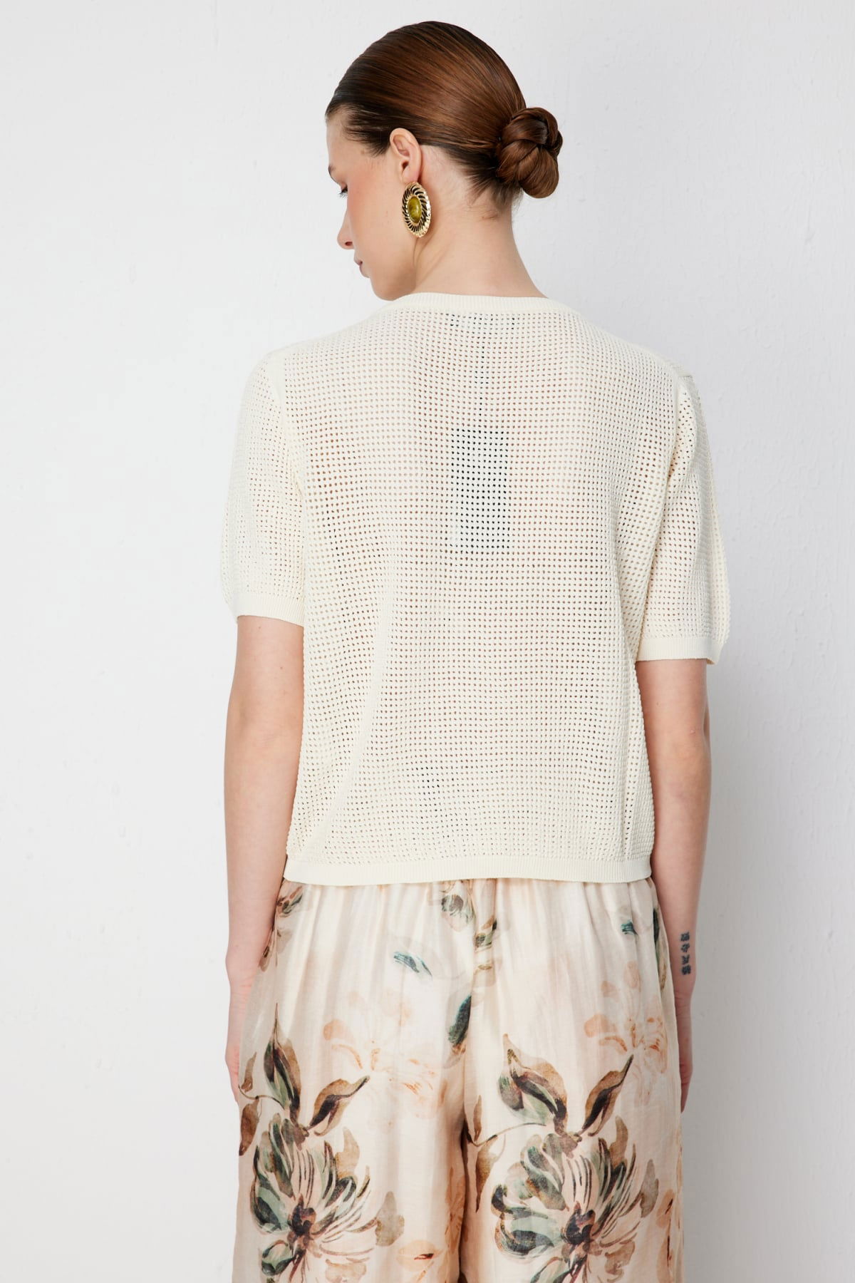 On Kadın Sıfır Yaka Fileli Bluz 79307 Ekru - 5