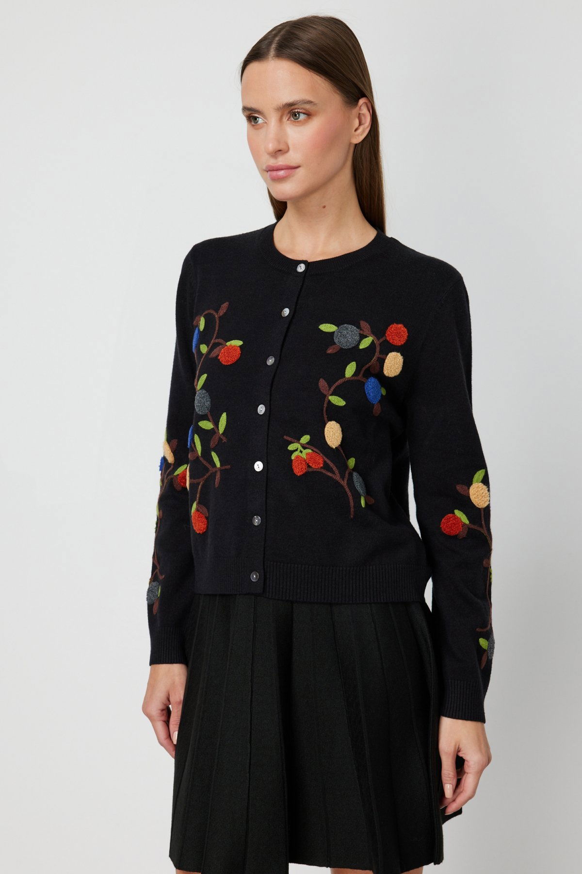 On Kadın Sıfır Yaka İşlemeli Triko Hırka 60940 Siyah - 2