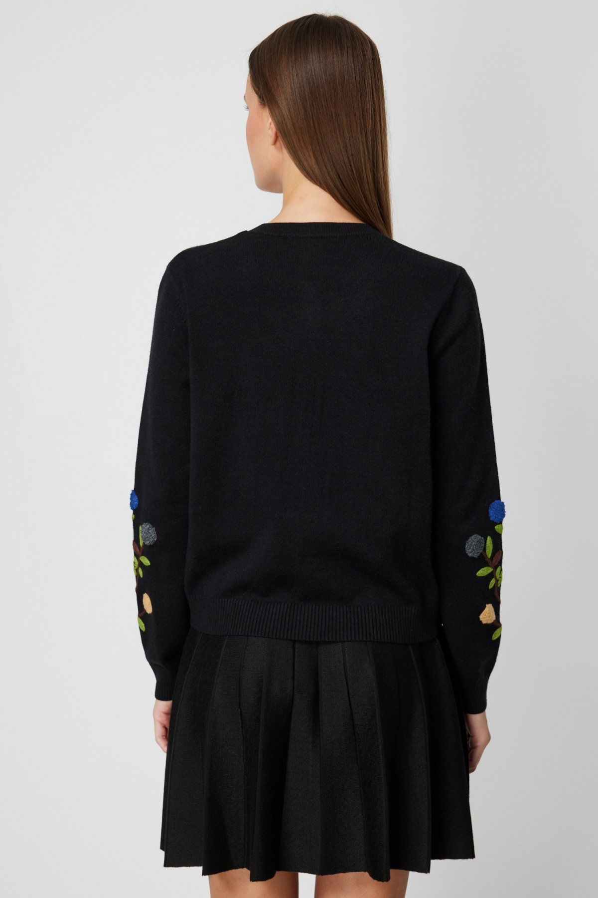 On Kadın Sıfır Yaka İşlemeli Triko Hırka 60940 Siyah - 4