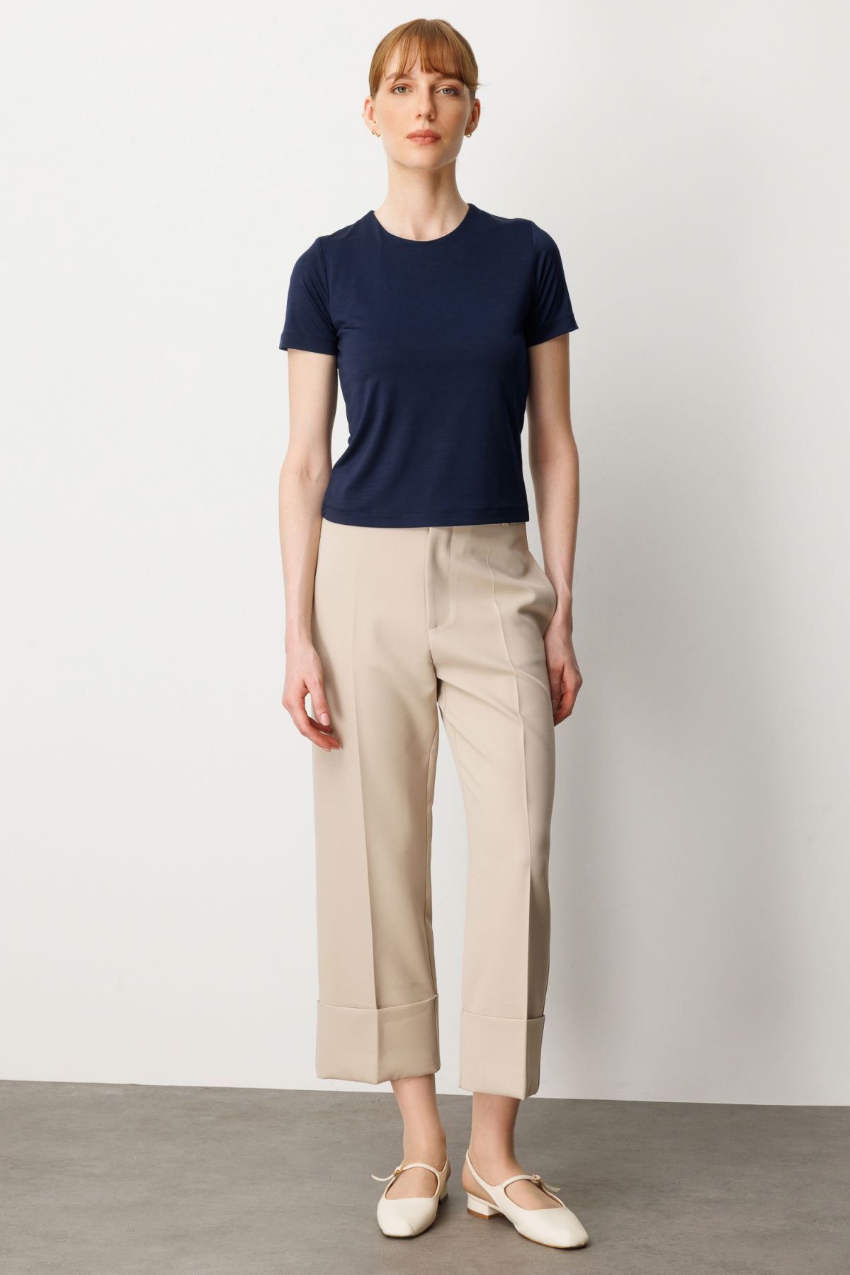 On Kadın Sıfır Yaka Kısa Kol Basic Bluz 61334 Lacivert - 3