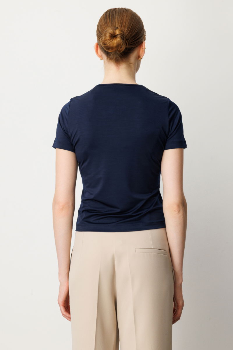 On Kadın Sıfır Yaka Kısa Kol Basic Bluz 61334 Lacivert - 4