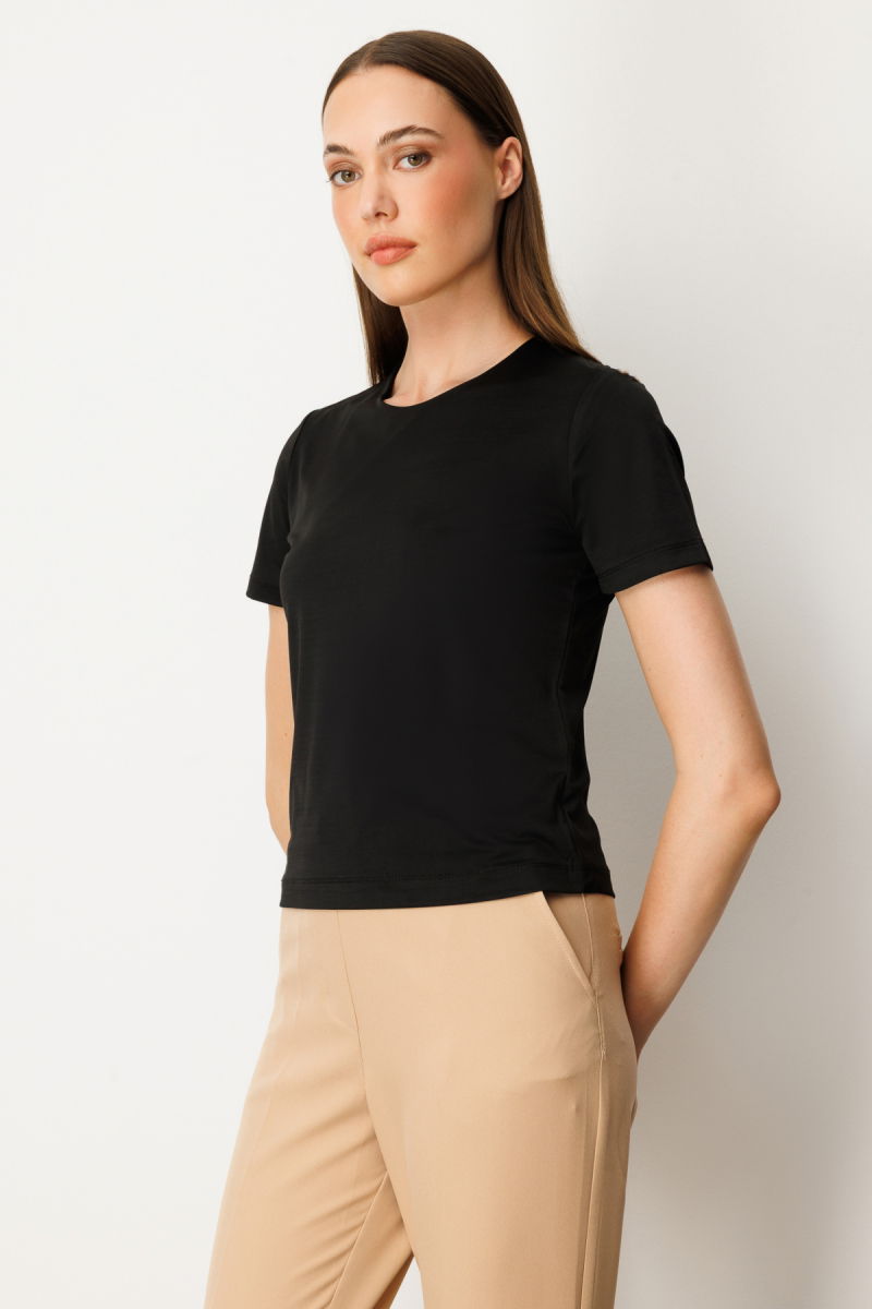 On Kadın Sıfır Yaka Kısa Kol Basic Bluz 61334 Siyah - 2