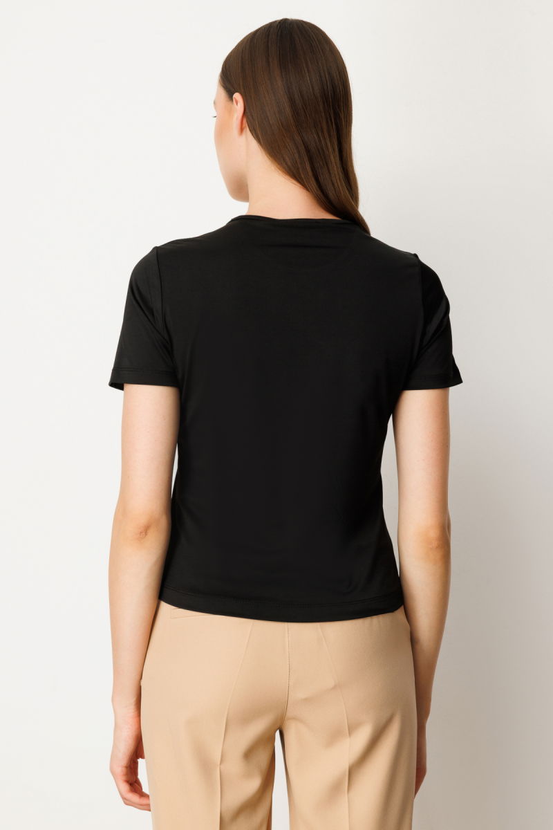 On Kadın Sıfır Yaka Kısa Kol Basic Bluz 61334 Siyah - 4