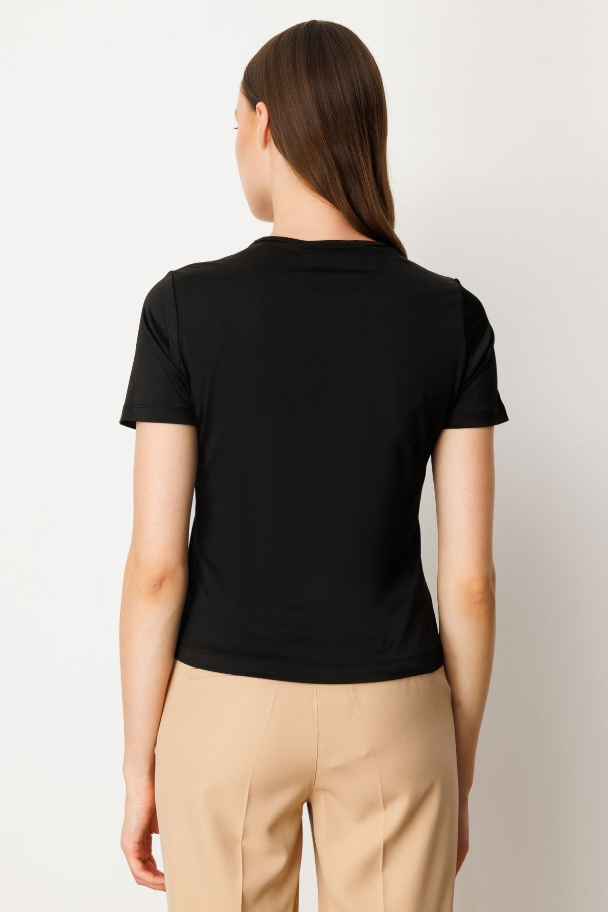 On Kadın Sıfır Yaka Kısa Kol Basic Bluz 61334 Siyah - 4