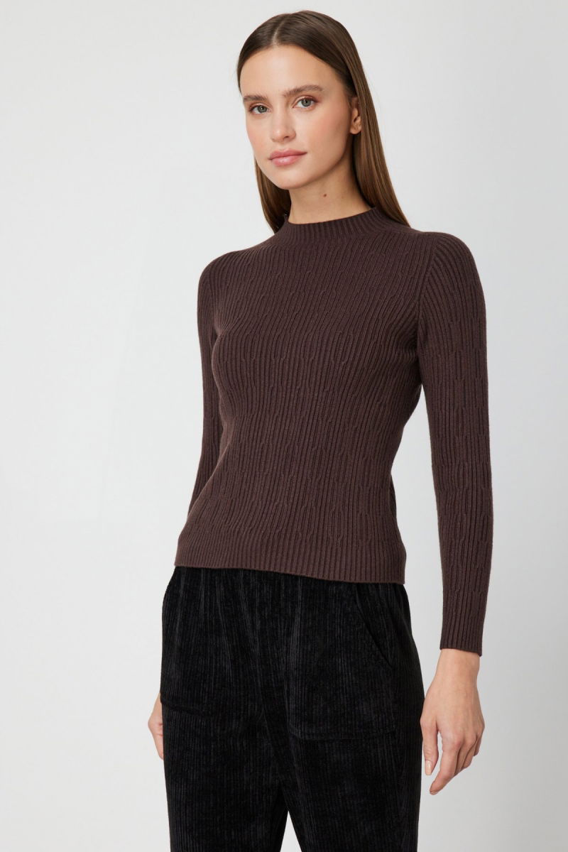 On Kadın Sıfır Yaka Örgü Desenli Triko Kazak 69314 Kahverengi - On