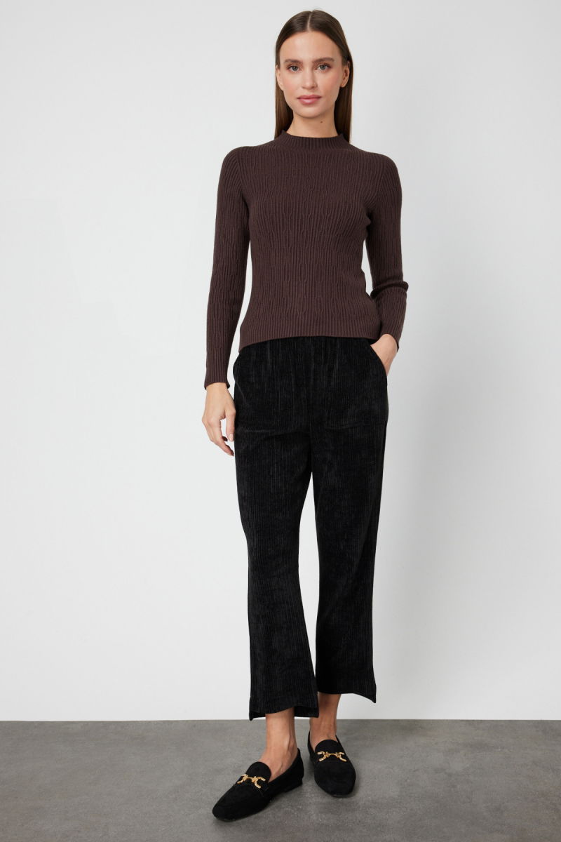 On Kadın Sıfır Yaka Örgü Desenli Triko Kazak 69314 Kahverengi - 3