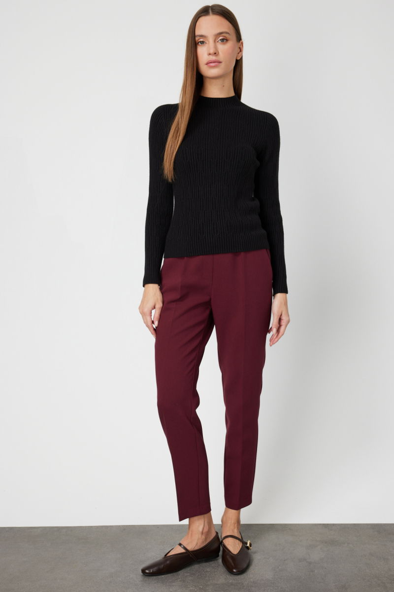 On Kadın Sıfır Yaka Örgü Desenli Triko Kazak 69314 Siyah - 2