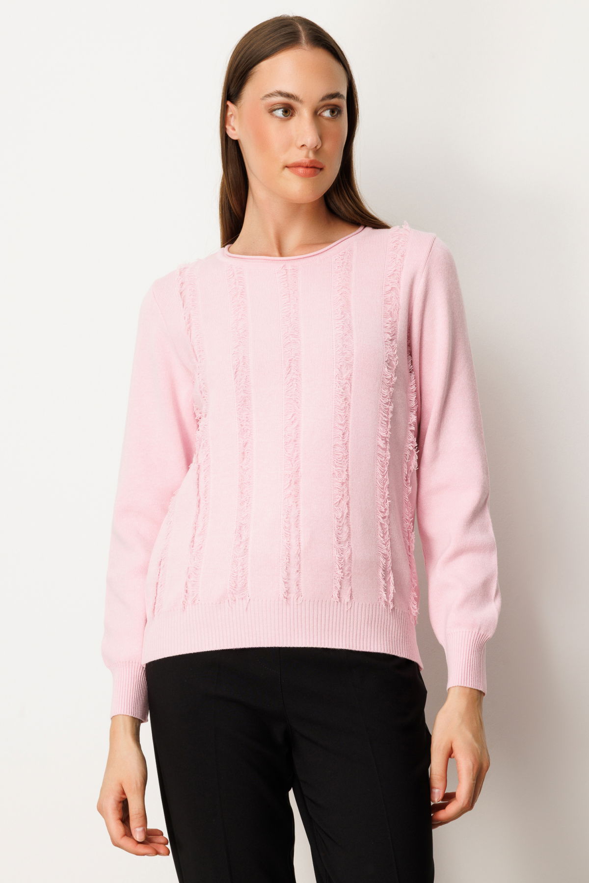 On Kadın Sıfır Yaka Püskül Detaylı Triko Kazak 65306 Pembe - 2