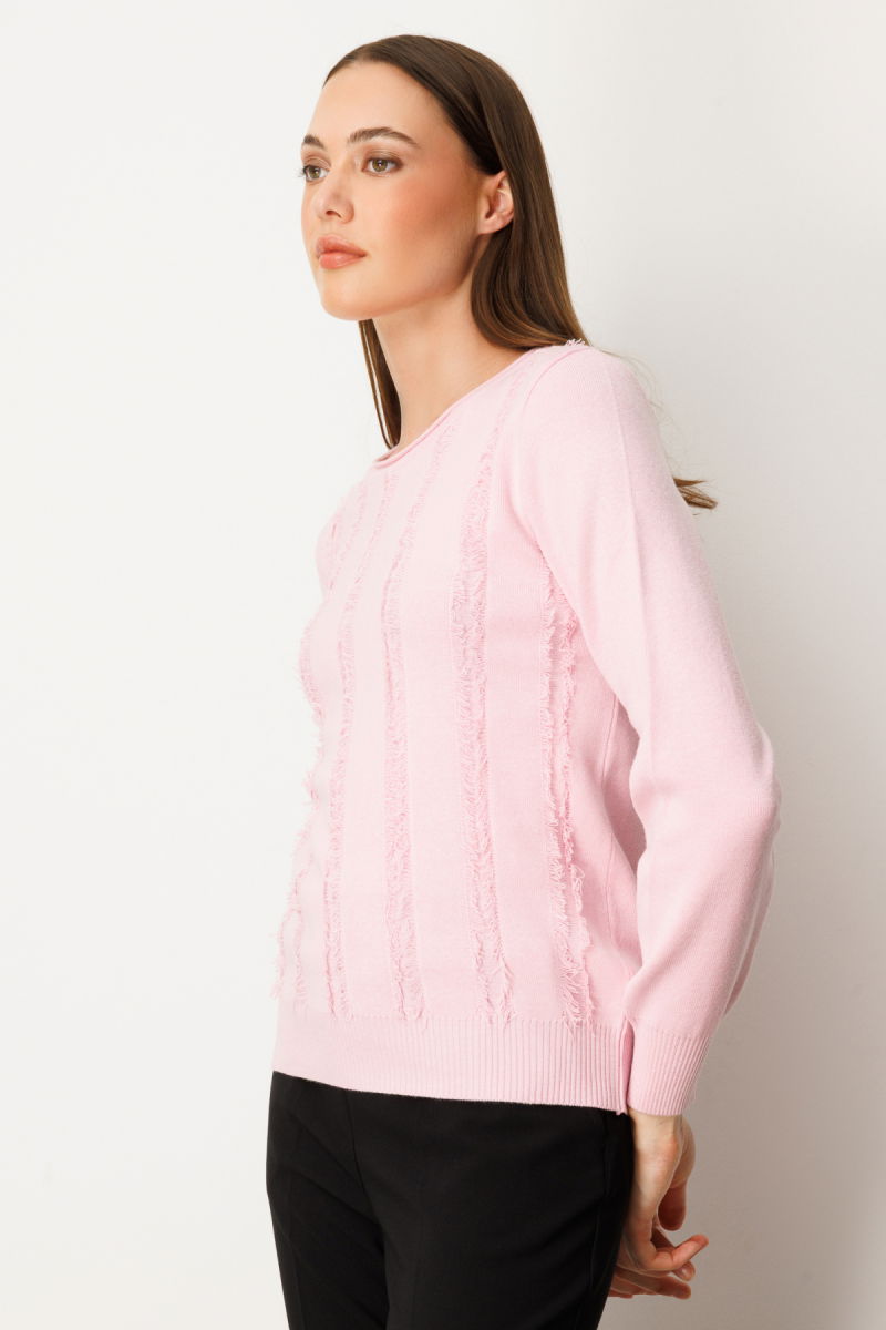 On Kadın Sıfır Yaka Püskül Detaylı Triko Kazak 65306 Pembe - 3