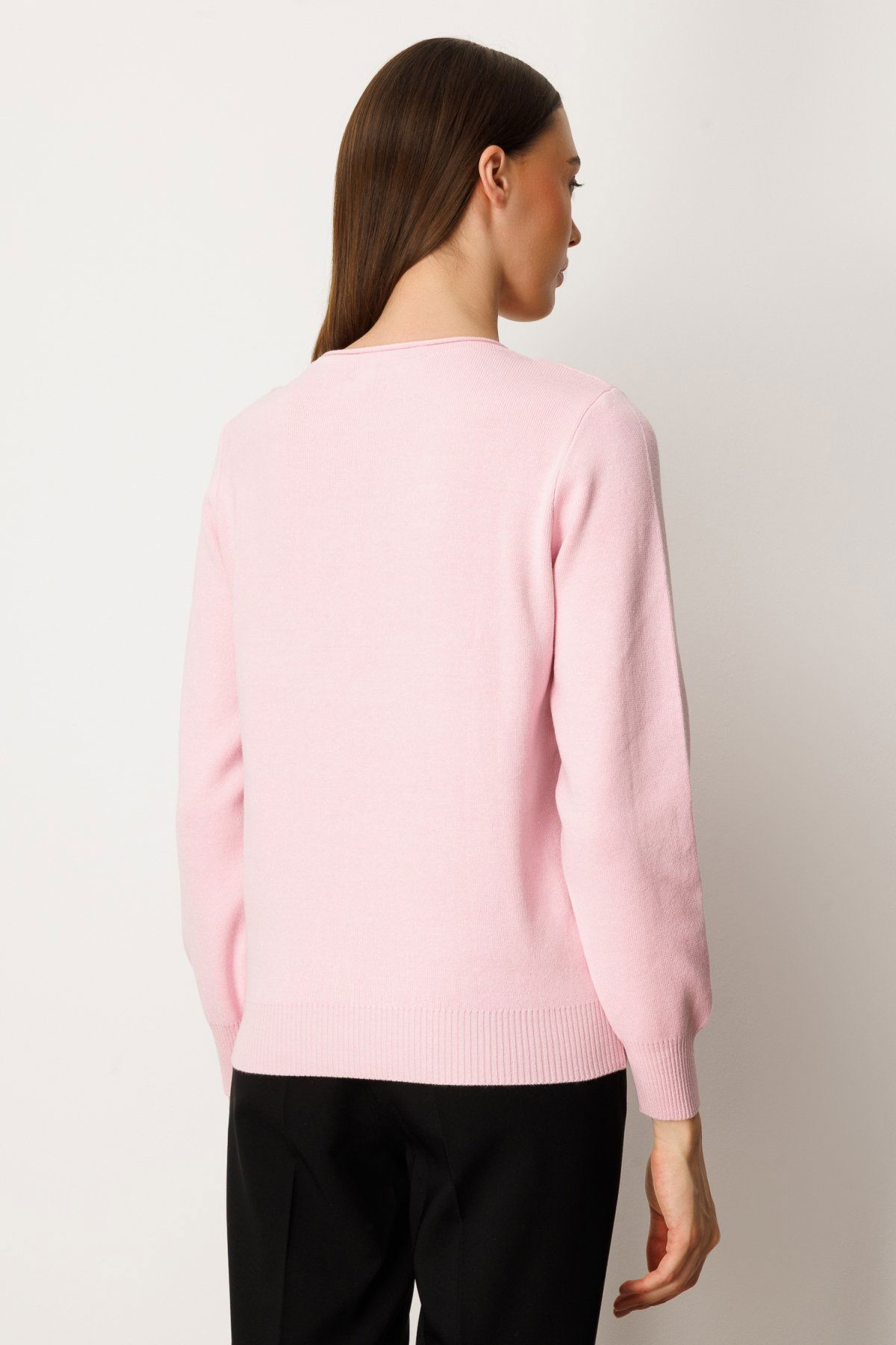 On Kadın Sıfır Yaka Püskül Detaylı Triko Kazak 65306 Pembe - 4