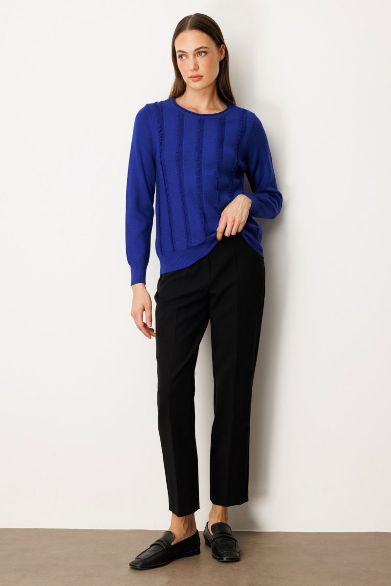 On Kadın Sıfır Yaka Püskül Detaylı Triko Kazak 65306 Saks - 3