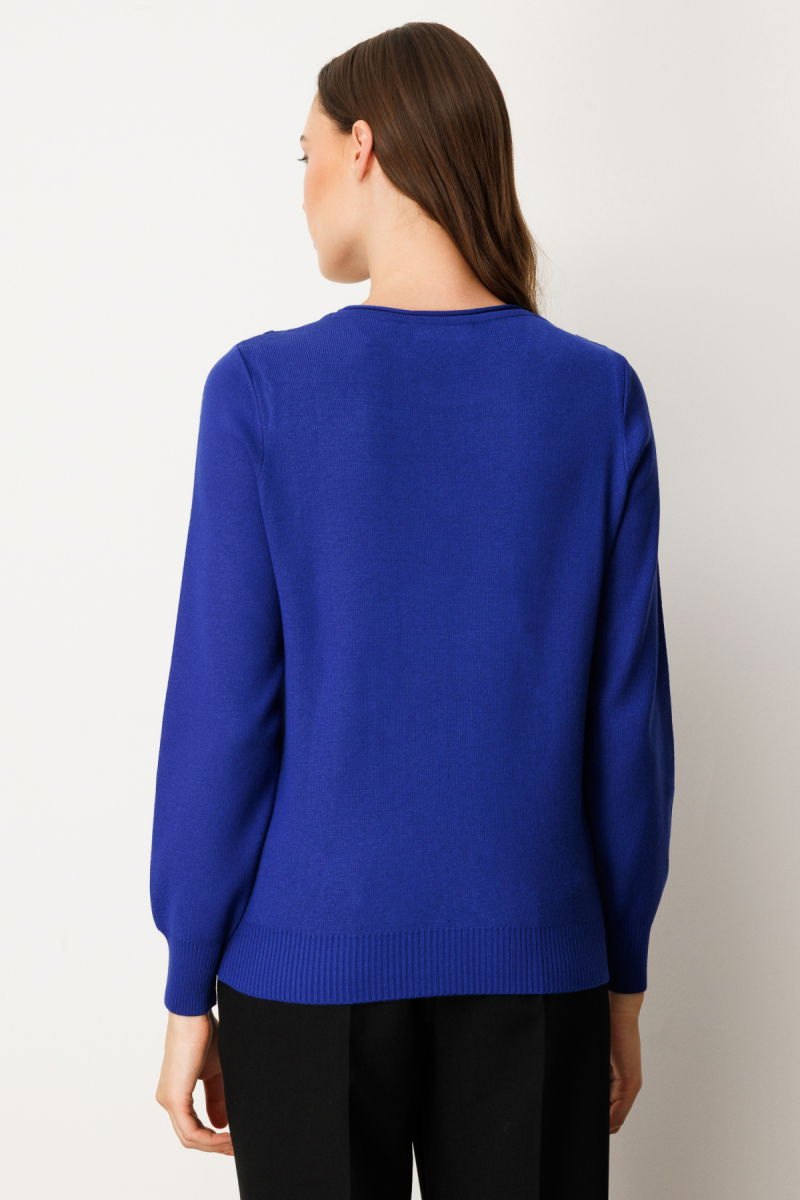 On Kadın Sıfır Yaka Püskül Detaylı Triko Kazak 65306 Saks - 4