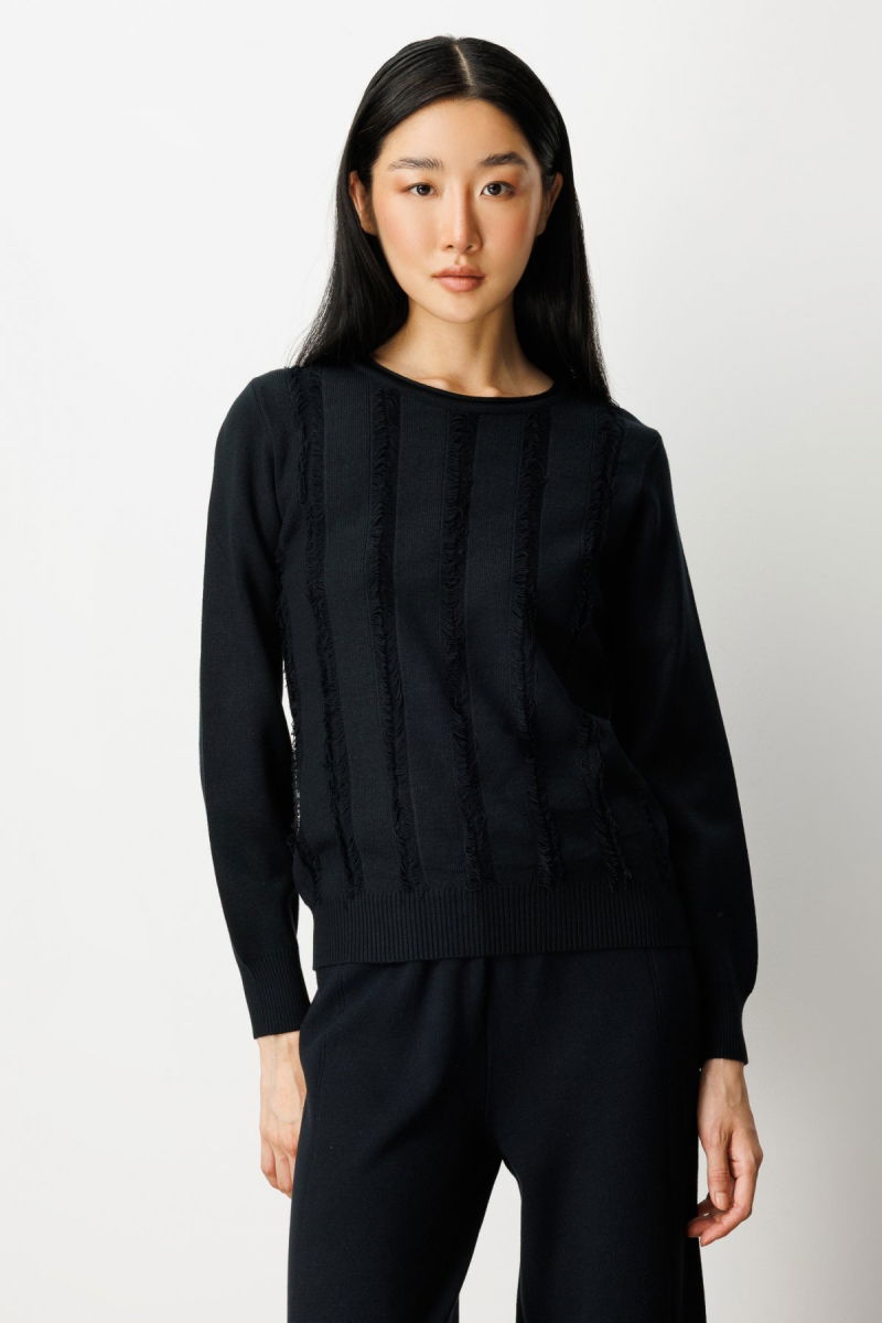 On Kadın Sıfır Yaka Püskül Detaylı Triko Kazak 65306 Siyah - On