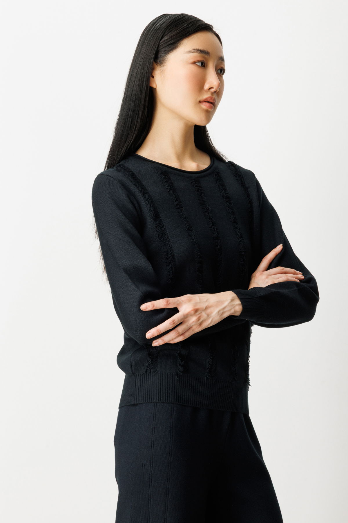 On Kadın Sıfır Yaka Püskül Detaylı Triko Kazak 65306 Siyah - 2