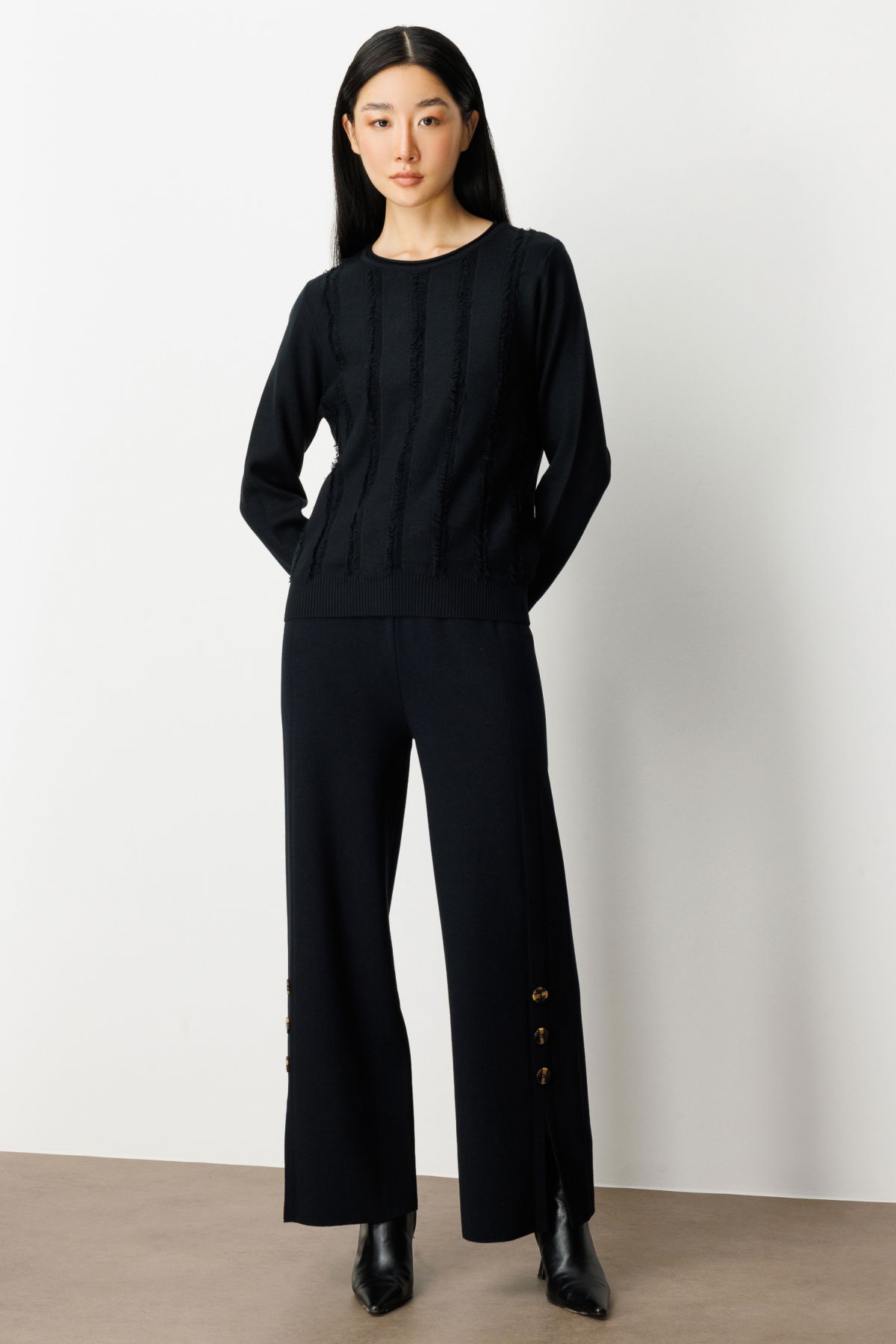 On Kadın Sıfır Yaka Püskül Detaylı Triko Kazak 65306 Siyah - 3