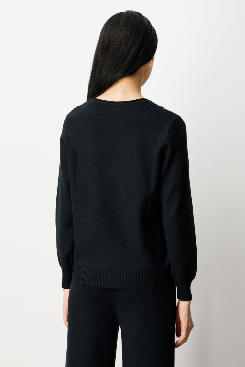 On Kadın Sıfır Yaka Püskül Detaylı Triko Kazak 65306 Siyah - 4