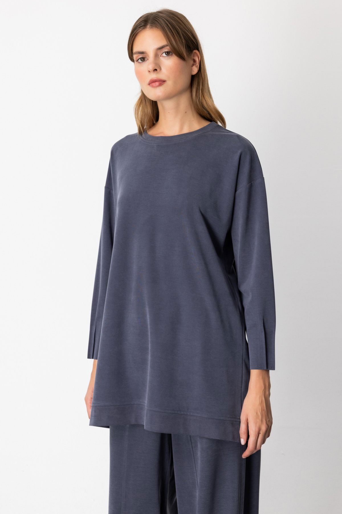 On Kadın Sıfır Yaka Tunik 64308 Lacivert - 1