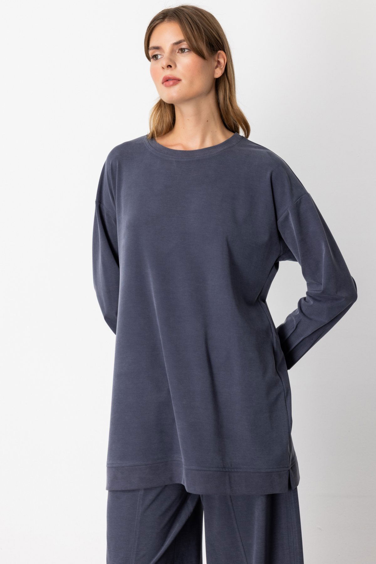 On Kadın Sıfır Yaka Tunik 64308 Lacivert - 2