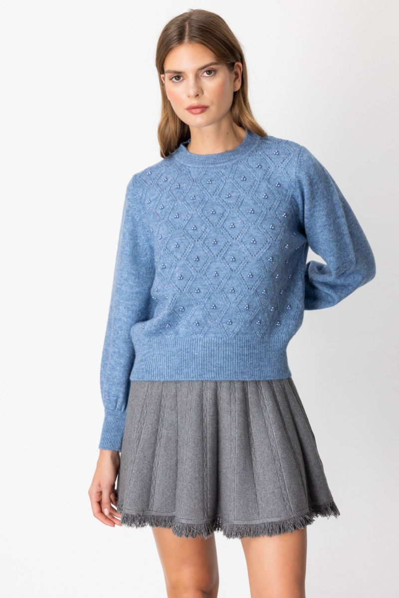 On Kadın Sim Detaylı İncili Kazak 63316 Mavi - 2