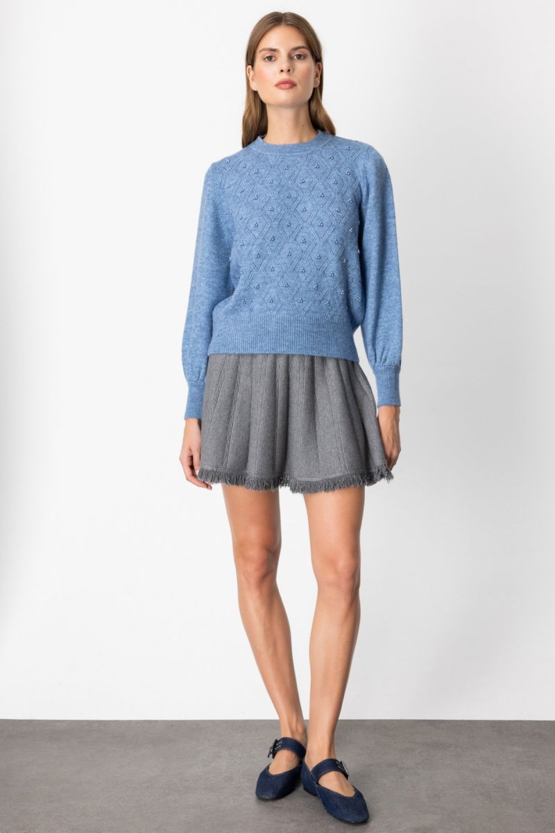 On Kadın Sim Detaylı İncili Kazak 63316 Mavi - 3