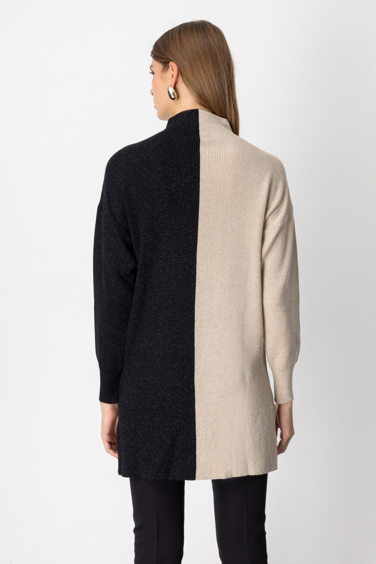 On Kadın Simli Kumaş Püsküllü Kazak 65377 Bej - 4