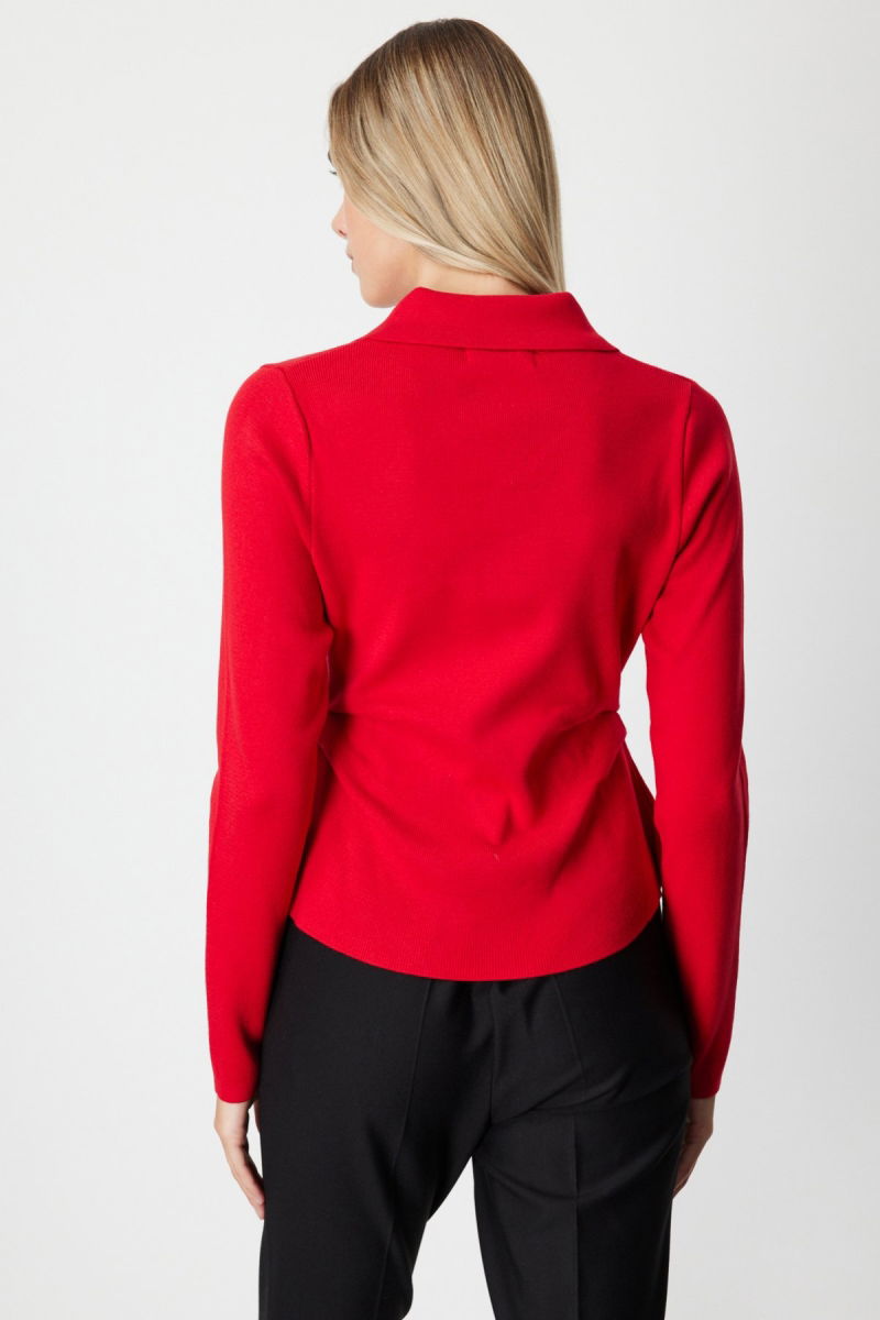 On Kadın Süs Düğmeli Büzgü Detaylı Triko Kazak 65353 Kırmızı - 4