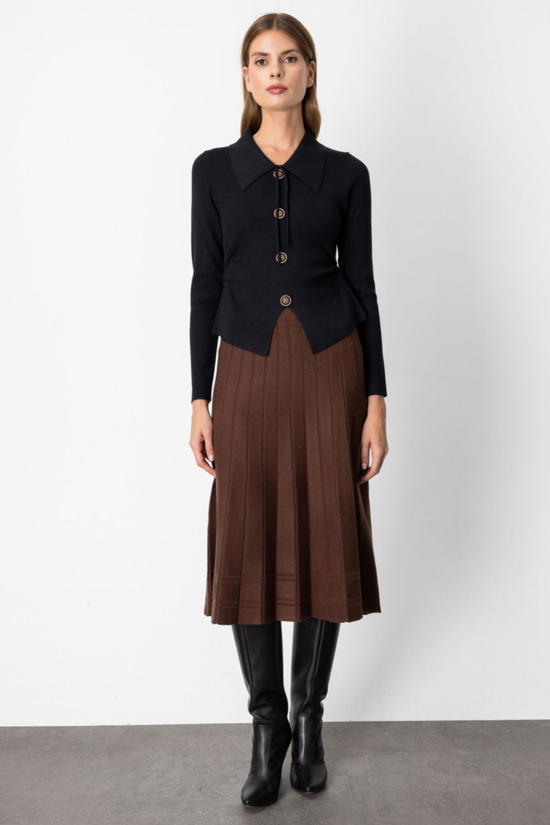 On Kadın Süs Düğmeli Büzgü Detaylı Triko Kazak 65353 Siyah - 3